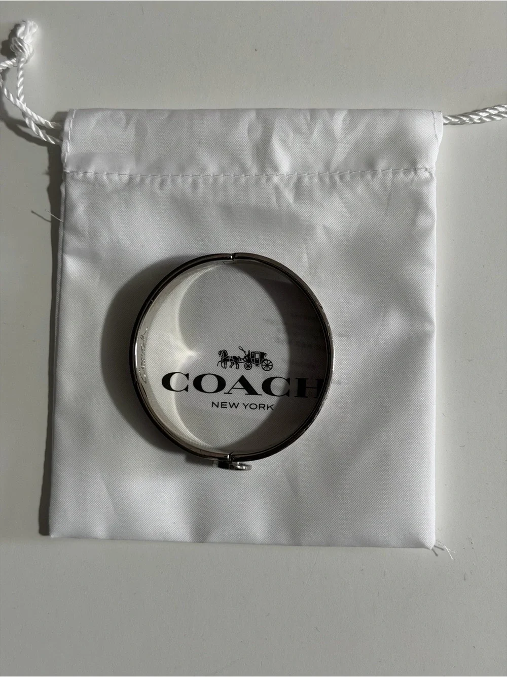 Coach Black and Silver Signature Enamel Bangle Bracelet